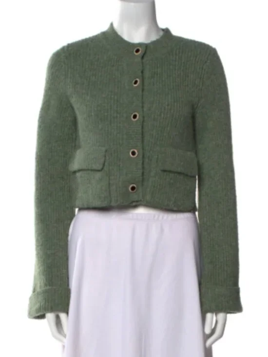 Christian Lacroix Green Wool Blend Cropped Button Sweater – Women’s L - Picture 8 of 8